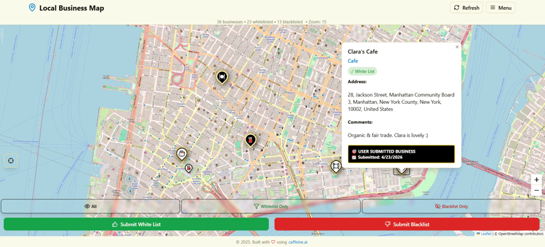 Local Business Whitelist/Blacklist Interactive Map preview